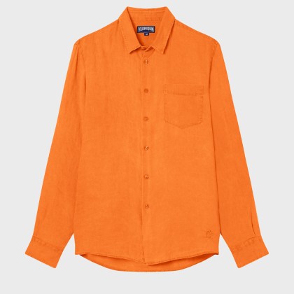 Vilebrequin - Einfarbiges Hemd Aus Leinen Für Herren - Hemd - Caroubis - Orange - Größe XXL Vilebrequin - Einfarbiges Hemd Aus Leinen Für Herren - Hemd - Caroubis - Orange - Größe XXL