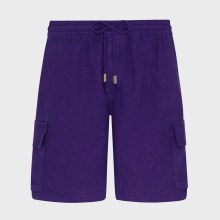 Vilebrequin - Einfarbige Leinen-bermudashorts Mit Cargotaschen Für Herren - Bermuda - Baie - Violett - Größe XL Vilebrequin - Einfarbige Leinen-bermudashorts Mit Cargotaschen Für Herren - Bermuda - Baie - Violett - Größe XL