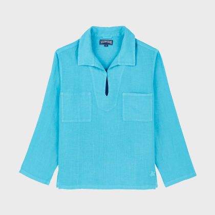 Vilebrequin - Solid Overshirt Aus Leinen Mit Mineralfarbstoff Für Herren - Hemd - Comores - Blau - Größe L Vilebrequin - Solid Overshirt Aus Leinen Mit Mineralfarbstoff Für Herren - Hemd - Comores - Blau - Größe L