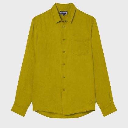 Vilebrequin - Einfarbiges Hemd Aus Leinen Für Herren - Hemd - Caroubis - Grün - Größe M Vilebrequin - Einfarbiges Hemd Aus Leinen Für Herren - Hemd - Caroubis - Grün - Größe M