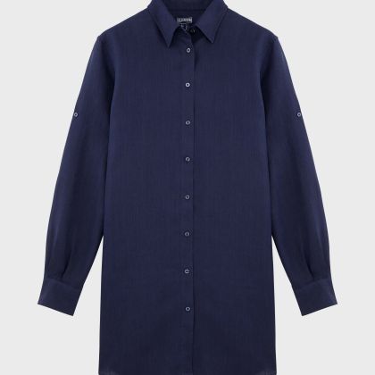 Vilebrequin - Solid Hemdkleid Aus Leinen Für Damen - Kleid Im Hemd-stil - Fragance - Blau - Größe L Vilebrequin - Solid Hemdkleid Aus Leinen Für Damen - Kleid Im Hemd-stil - Fragance - Blau - Größe L