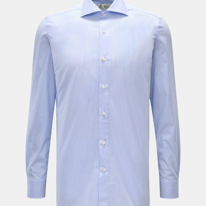 Borrelli - Herren - Business Hemd %27Nando%27 Haifisch-Kragen hellblau/weiß gestreift Borrelli - Herren - Business Hemd %27Nando%27 Haifisch-Kragen hellblau/weiß gestreift