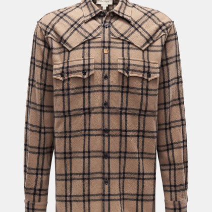 Nick Fouquet - Herren - Casual Hemd schmaler Kragen hellbraun/schwarz kariert Nick Fouquet - Herren - Casual Hemd schmaler Kragen hellbraun/schwarz kariert