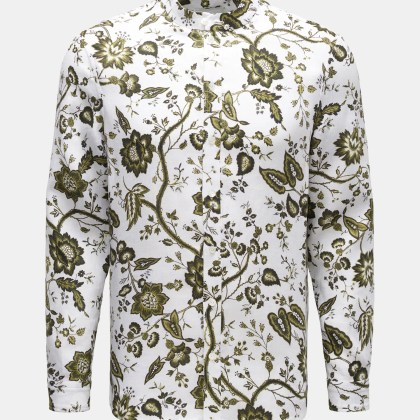 Erdem - Herren - Leinenhemd %27Felix%27 Grandad-Kragen oliv/weiß gemustert Erdem - Herren - Leinenhemd %27Felix%27 Grandad-Kragen oliv/weiß gemustert