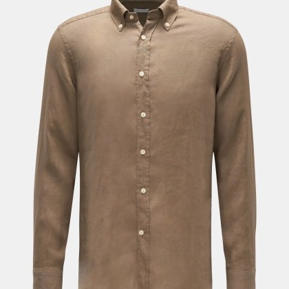 BRAUN Hamburg Essentials - Herren - Leinenhemd Button-Down-Kragen graubraun BRAUN Hamburg Essentials - Herren - Leinenhemd Button-Down-Kragen graubraun