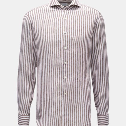 BRAUN Hamburg - Herren - Leinenhemd Haifisch-Kragen dunkelbraun/weiß gestreift BRAUN Hamburg - Herren - Leinenhemd Haifisch-Kragen dunkelbraun/weiß gestreift