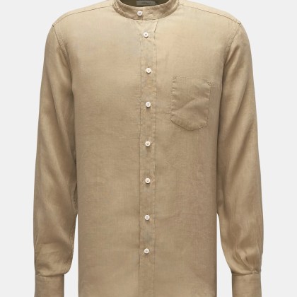 Weber+Weber - Herren - Leinenhemd %27Linen Collar Shirt%27 Grandad-Kragen khaki Weber+Weber - Herren - Leinenhemd %27Linen Collar Shirt%27 Grandad-Kragen khaki