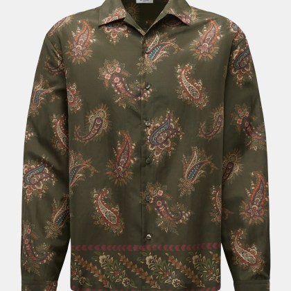 Etro - Herren - Casual Hemd Kubanischer Kragen oliv/creme/rotbraun gemustert Etro - Herren - Casual Hemd Kubanischer Kragen oliv/creme/rotbraun gemustert