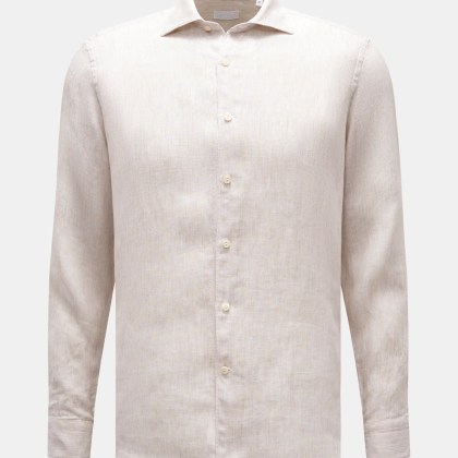 BRAUN Hamburg Essentials - Herren - Leinenhemd Haifisch-Kragen beige/weiß gestreift BRAUN Hamburg Essentials - Herren - Leinenhemd Haifisch-Kragen beige/weiß gestreift