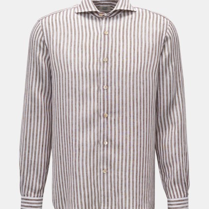 Gherardi - Herren - Leinenhemd Haifisch-Kragen braun/weiß gestreift Gherardi - Herren - Leinenhemd Haifisch-Kragen braun/weiß gestreift