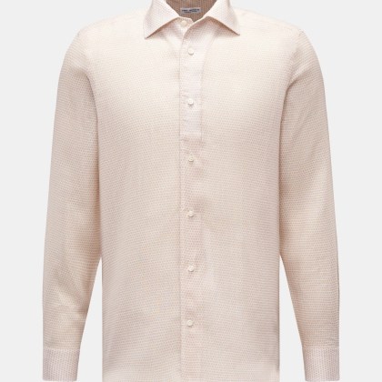 Eddy Monetti - Herren - Leinenhemd Kent-Kragen weiß/beige gemustert Eddy Monetti - Herren - Leinenhemd Kent-Kragen weiß/beige gemustert