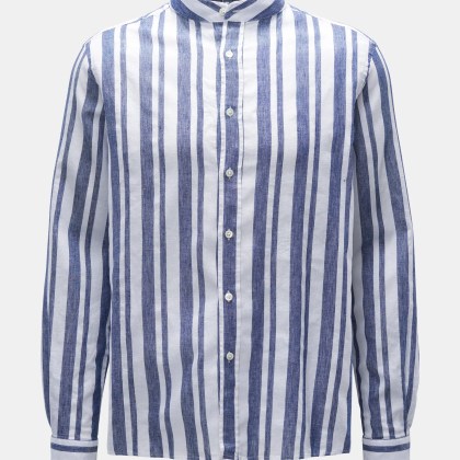04651/ A trip in a bag - Herren - Casual Hemd %27Linen Stripe Guru%27 Grandad-Kragen navy/weiß gestreift 04651/ A trip in a bag - Herren - Casual Hemd %27Linen Stripe Guru%27 Grandad-Kragen navy/weiß gestreift