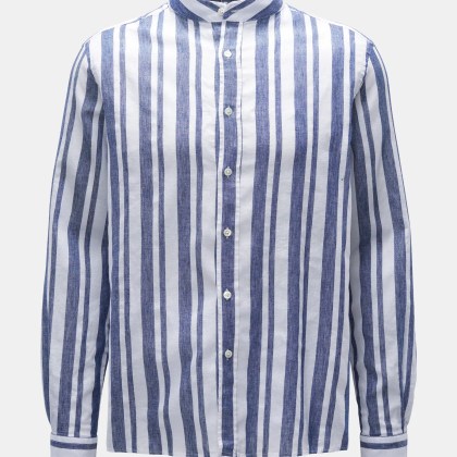 04651/ A trip in a bag - Herren - Casual Hemd %27Linen Stripe Guru%27 Grandad-Kragen navy/weiß gestreift 04651/ A trip in a bag - Herren - Casual Hemd %27Linen Stripe Guru%27 Grandad-Kragen navy/weiß gestreift