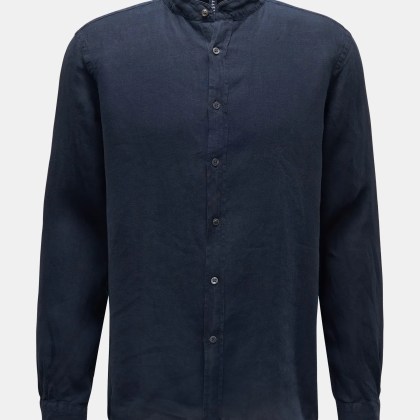 04651/ A trip in a bag - Herren - Leinenhemd %27Linen Guru%27 Grandad-Kragen navy 04651/ A trip in a bag - Herren - Leinenhemd %27Linen Guru%27 Grandad-Kragen navy