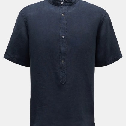 04651/ A trip in a bag - Herren - Popover-Kurzarmhemd %27Linen Guru%27 Grandad-Kragen navy 04651/ A trip in a bag - Herren - Popover-Kurzarmhemd %27Linen Guru%27 Grandad-Kragen navy
