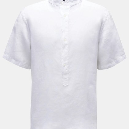 04651/ A trip in a bag - Herren - Popover-Kurzarmhemd %27Linen Guru%27 Grandad-Kragen weiß 04651/ A trip in a bag - Herren - Popover-Kurzarmhemd %27Linen Guru%27 Grandad-Kragen weiß