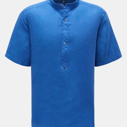 04651/ A trip in a bag - Herren - Popover-Kurzarmhemd %27Linen Guru%27 Grandad-Kragen blau 04651/ A trip in a bag - Herren - Popover-Kurzarmhemd %27Linen Guru%27 Grandad-Kragen blau