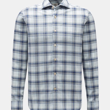 Gherardi - Herren - Casual Hemd Haifisch-Kragen hellblau/creme/navy kariert Gherardi - Herren - Casual Hemd Haifisch-Kragen hellblau/creme/navy kariert