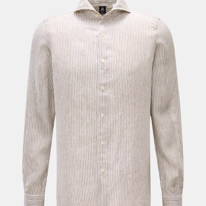 Finamore - Herren - Leinenhemd %27Sergio Gaeta%27 Haifisch-Kragen taupe/weiß gestreift Finamore - Herren - Leinenhemd %27Sergio Gaeta%27 Haifisch-Kragen taupe/weiß gestreift