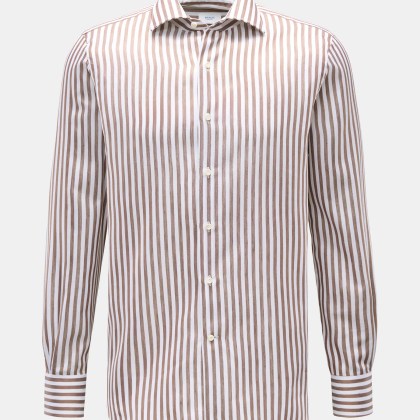 Gherardi - Herren - Casual Hemd Haifisch-Kragen braun/weiß gestreift Gherardi - Herren - Casual Hemd Haifisch-Kragen braun/weiß gestreift