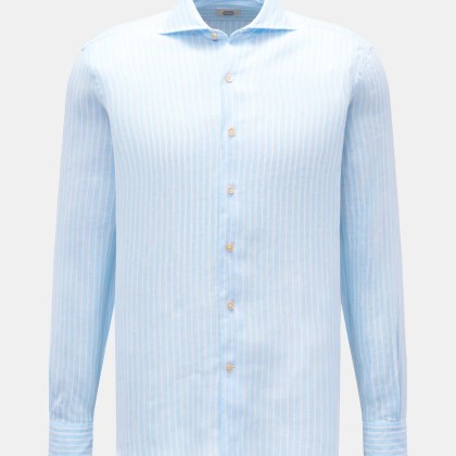Gherardi - Herren - Leinenhemd Haifisch-Kragen hellblau/weiß gestreift Gherardi - Herren - Leinenhemd Haifisch-Kragen hellblau/weiß gestreift