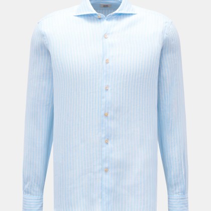 Gherardi - Herren - Leinenhemd Haifisch-Kragen hellblau/weiß gestreift Gherardi - Herren - Leinenhemd Haifisch-Kragen hellblau/weiß gestreift