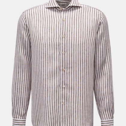 Gherardi - Herren - Leinenhemd Haifisch-Kragen braun/weiß gestreift Gherardi - Herren - Leinenhemd Haifisch-Kragen braun/weiß gestreift