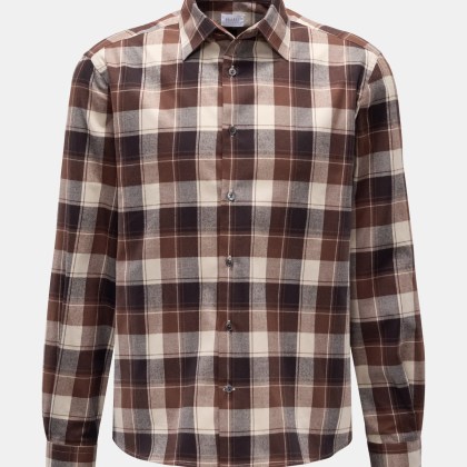 04651/ A trip in a bag - Herren - Flanellhemd Kent-Kragen braun/anthrazit/creme kariert 04651/ A trip in a bag - Herren - Flanellhemd Kent-Kragen braun/anthrazit/creme kariert