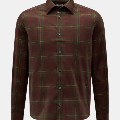 04651/ A trip in a bag - Herren - Flanellhemd Kent-Kragen braun/dunkelgrün/gelb kariert 04651/ A trip in a bag - Herren - Flanellhemd Kent-Kragen braun/dunkelgrün/gelb kariert