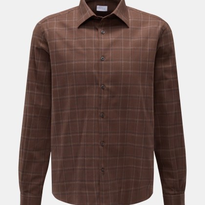 04651/ A trip in a bag - Herren - Flanellhemd Kent-Kragen braun/dunkelgrün/bordeaux kariert 04651/ A trip in a bag - Herren - Flanellhemd Kent-Kragen braun/dunkelgrün/bordeaux kariert