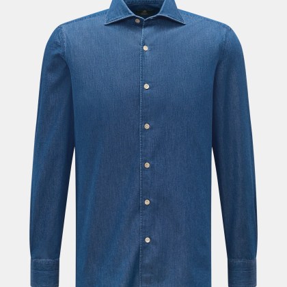 Borrelli - Herren - Casual Hemd %27Ettore%27 Haifisch-Kragen dunkelblau Borrelli - Herren - Casual Hemd %27Ettore%27 Haifisch-Kragen dunkelblau