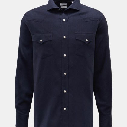 Brunello Cucinelli - Herren - Casual Hemd Haifisch-Kragen navy Brunello Cucinelli - Herren - Casual Hemd Haifisch-Kragen navy