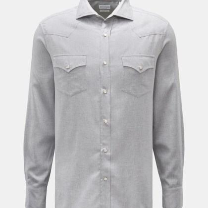 Brunello Cucinelli - Herren - Casual Hemd Haifisch-Kragen grau meliert Brunello Cucinelli - Herren - Casual Hemd Haifisch-Kragen grau meliert