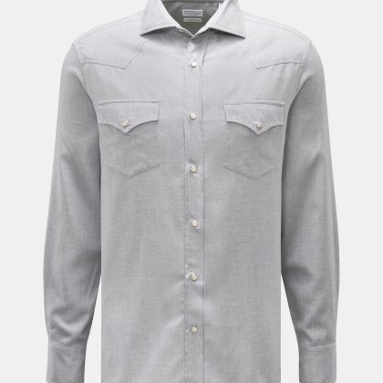 Brunello Cucinelli - Herren - Casual Hemd Haifisch-Kragen grau meliert Brunello Cucinelli - Herren - Casual Hemd Haifisch-Kragen grau meliert