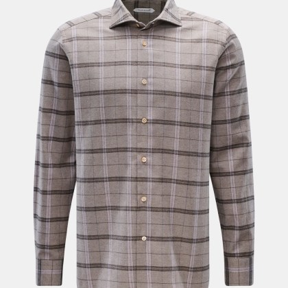 Guglielminotti - Herren - Flanellhemd Haifisch-Kragen taupe/dunkelbraun/rosé kariert Guglielminotti - Herren - Flanellhemd Haifisch-Kragen taupe/dunkelbraun/rosé kariert
