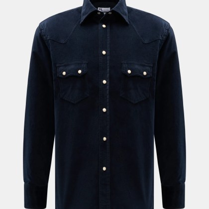 Doppiaa - Herren - Samt-Hemd %27Aariosto%27 Kent-Kragen navy Doppiaa - Herren - Samt-Hemd %27Aariosto%27 Kent-Kragen navy
