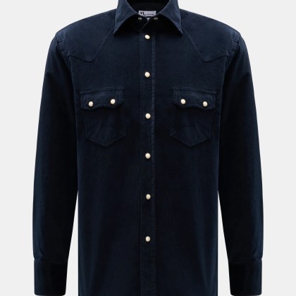 Doppiaa - Herren - Samt-Hemd %27Aariosto%27 Kent-Kragen navy Doppiaa - Herren - Samt-Hemd %27Aariosto%27 Kent-Kragen navy