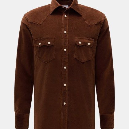 Doppiaa - Herren - Samt-Hemd %27Aariosto%27 Kent-Kragen braun Doppiaa - Herren - Samt-Hemd %27Aariosto%27 Kent-Kragen braun