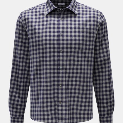 04651/ A trip in a bag - Herren - Flanellhemd Kent-Kragen navy/grau kariert 04651/ A trip in a bag - Herren - Flanellhemd Kent-Kragen navy/grau kariert