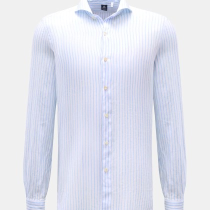 Finamore - Herren - Leinenhemd %27Sergio Gaeta%27 Haifisch-Kragen hellblau/weiß gestreift Finamore - Herren - Leinenhemd %27Sergio Gaeta%27 Haifisch-Kragen hellblau/weiß gestreift