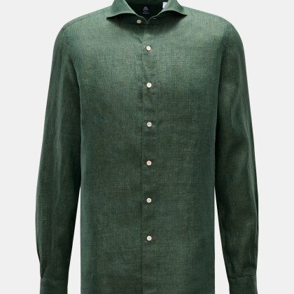 Finamore - Herren - Leinenhemd %27Sergio Gaeta%27 Haifisch-Kragen dunkelgrün meliert Finamore - Herren - Leinenhemd %27Sergio Gaeta%27 Haifisch-Kragen dunkelgrün meliert
