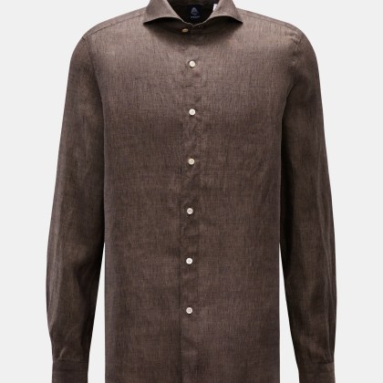 Finamore - Herren - Leinenhemd %27Sergio Gaeta%27 Haifisch-Kragen braun meliert Finamore - Herren - Leinenhemd %27Sergio Gaeta%27 Haifisch-Kragen braun meliert