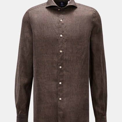 Finamore - Herren - Leinenhemd %27Sergio Gaeta%27 Haifisch-Kragen braun meliert Finamore - Herren - Leinenhemd %27Sergio Gaeta%27 Haifisch-Kragen braun meliert