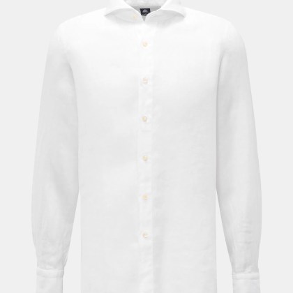 Finamore - Herren - Leinenhemd %27Sergio Gaeta%27 Haifisch-Kragen weiß Finamore - Herren - Leinenhemd %27Sergio Gaeta%27 Haifisch-Kragen weiß