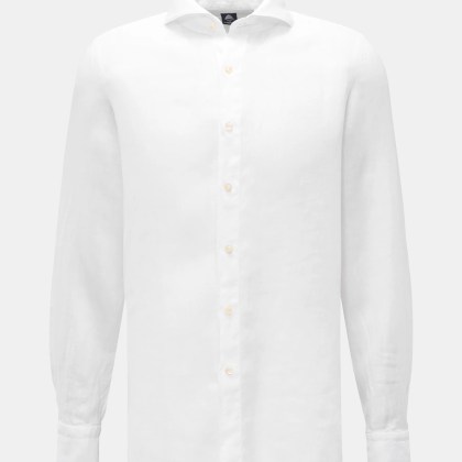 Finamore - Herren - Leinenhemd %27Sergio Gaeta%27 Haifisch-Kragen weiß Finamore - Herren - Leinenhemd %27Sergio Gaeta%27 Haifisch-Kragen weiß