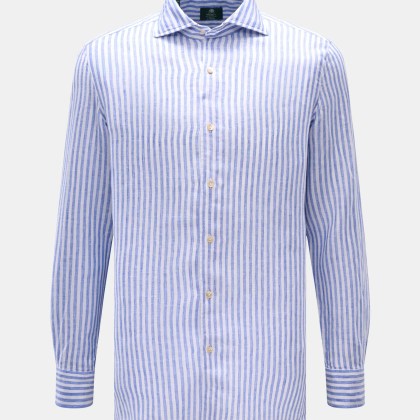 Borrelli - Herren - Leinenhemd %27Ettore%27 Haifisch-Kragen blau/weiß gestreift Borrelli - Herren - Leinenhemd %27Ettore%27 Haifisch-Kragen blau/weiß gestreift