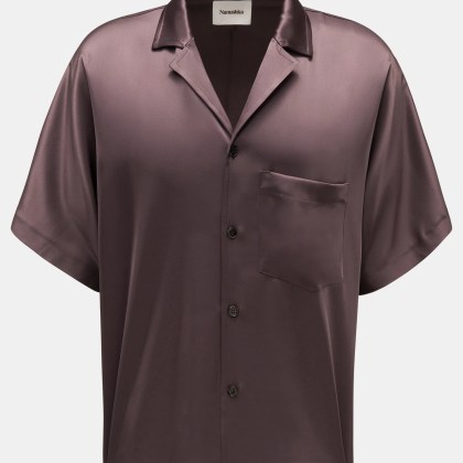 Nanushka - Herren - Kurzarmhemd %27Yuki%27 Kubanischer Kragen dunkelbraun Nanushka - Herren - Kurzarmhemd %27Yuki%27 Kubanischer Kragen dunkelbraun