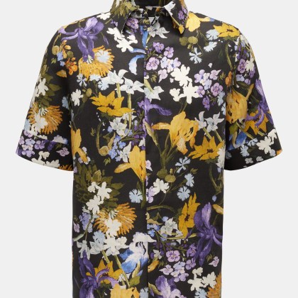 Erdem - Herren - Leinen Kurzarmhemd %27Felipe%27 Kent-Kragen schwarz/gelb/violett gemustert Erdem - Herren - Leinen Kurzarmhemd %27Felipe%27 Kent-Kragen schwarz/gelb/violett gemustert