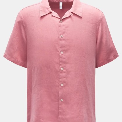 04651/ A trip in a bag - Herren - Leinen Kurzarmhemd %27Linen Cuba%27 Kubanischer Kragen hellrot 04651/ A trip in a bag - Herren - Leinen Kurzarmhemd %27Linen Cuba%27 Kubanischer Kragen hellrot