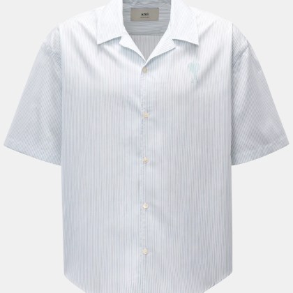 Ami Paris - Herren - Kurzarmhemd Kubanischer Kragen rauchblau/weiß gestreift Ami Paris - Herren - Kurzarmhemd Kubanischer Kragen rauchblau/weiß gestreift